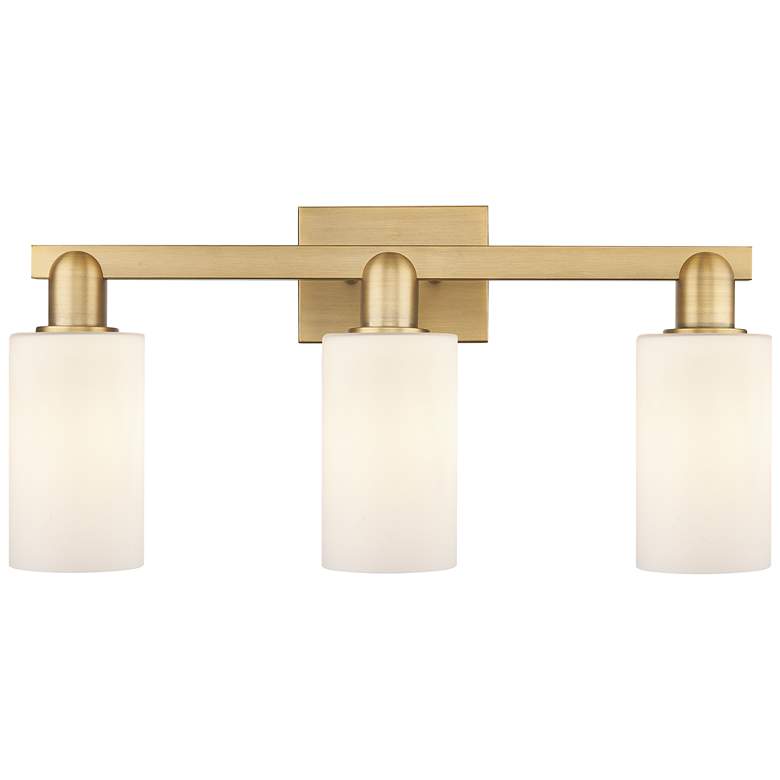 Image 1 Arcadia Clymer 23"W 3-Lt Brushed Brass Bath Light w/ Matte White Shade