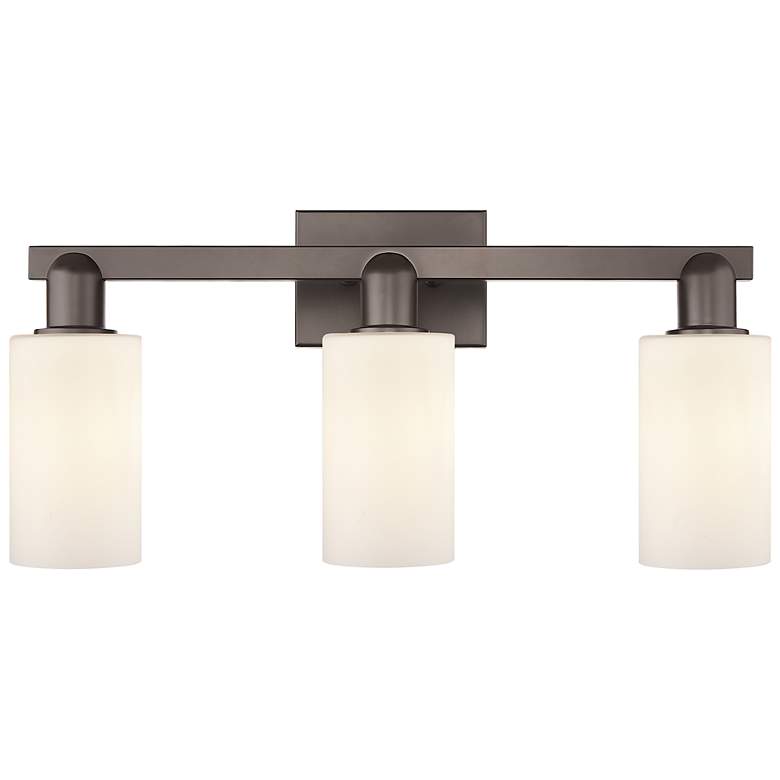 Image 1 Arcadia Clymer 23"W 3-Lt Oiled Bronze Bath Light w/ Matte White Shade