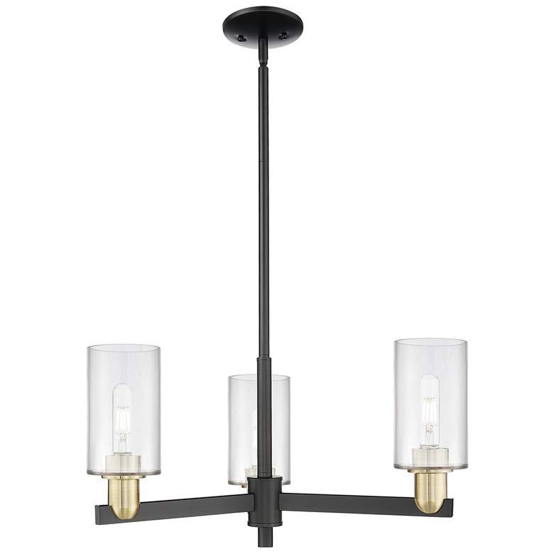 Image 1 Arcadia Clymer 26"W 3 Light Black Brass Stem Chandelier w/ Clear Shade