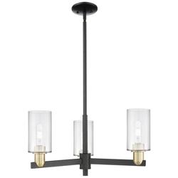 Arcadia Clymer 26"W 3 Light Black Brass Stem Chandelier w/ Clear Shade
