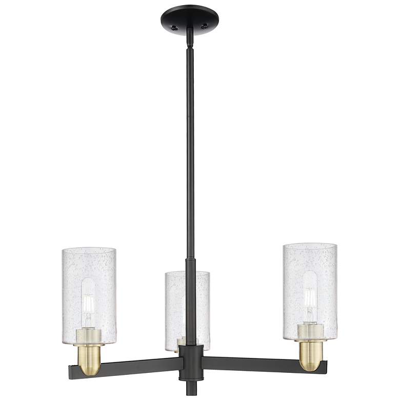 Image 1 Arcadia Clymer 26"W 3 Light Black Brass Stem Chandelier w/ Seedy Shade