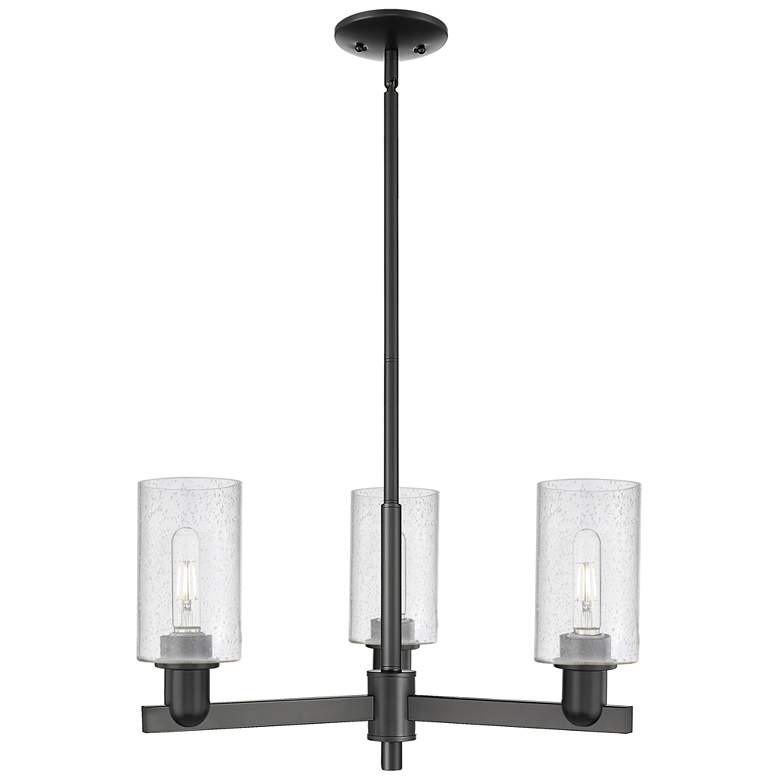 Image 1 Arcadia Clymer 26"W 3 Light Black Stem Hung Chandelier w/ Seedy Shade