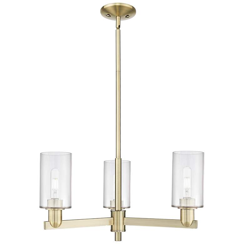 Image 1 Arcadia Clymer 26"W 3 Light Brass Stem Chandelier With Clear Shade
