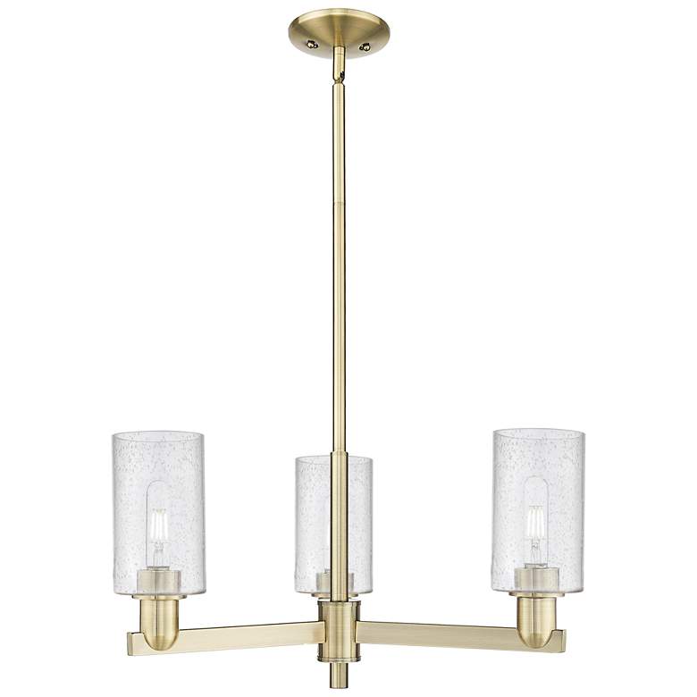 Image 1 Arcadia Clymer 26"W 3 Light Brass Stem Chandelier With Seedy Shade
