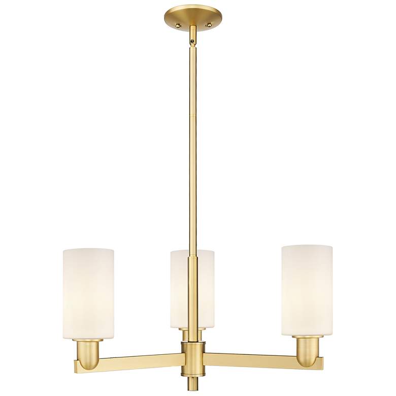 Image 1 Arcadia Clymer 26"W 3 Light Gold Stem Chandelier w/ Matte White Shade