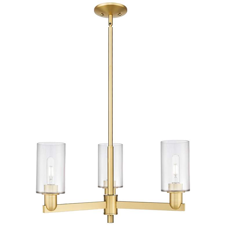Image 1 Arcadia Clymer 26"W 3 Light Gold Stem Hung Chandelier w/ Clear Shade