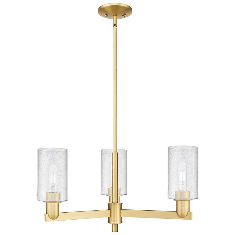 Image 1 Arcadia Clymer 26"W 3 Light Gold Stem Hung Chandelier w/ Seedy Shade