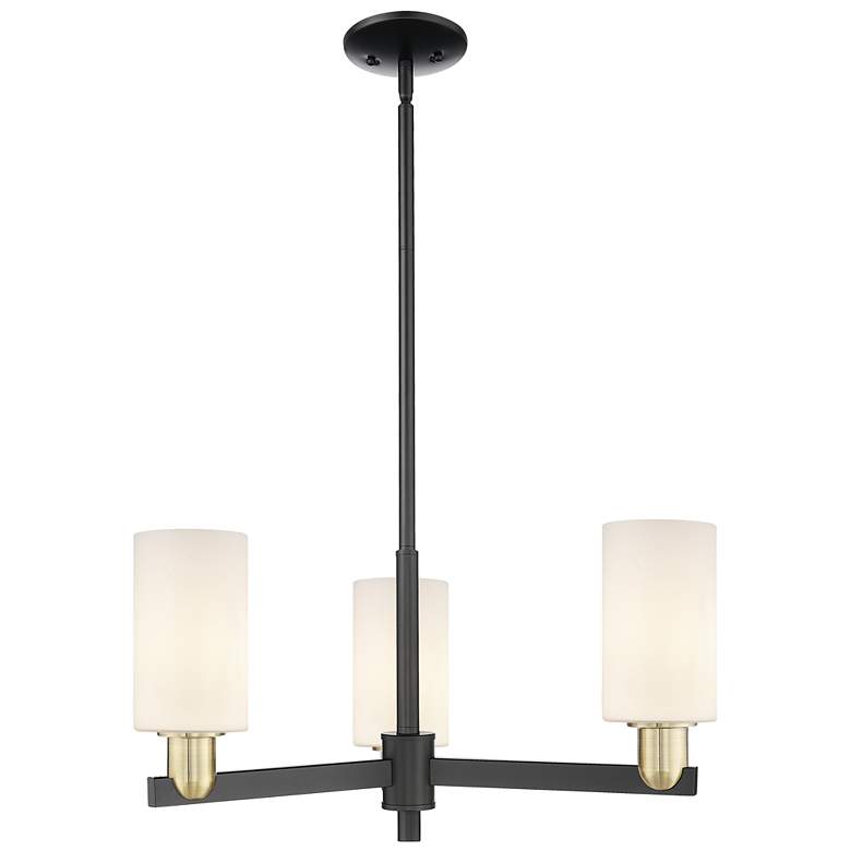 Image 1 Arcadia Clymer 26"W 3-Lt Black Brass Stem Chandelier w/ White Shade