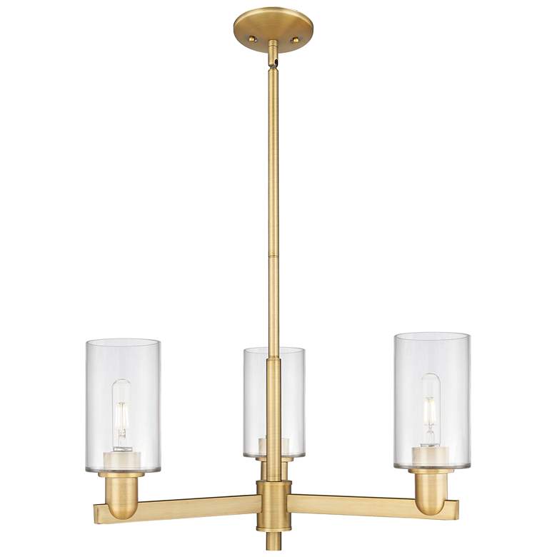 Image 1 Arcadia Clymer 26"W 3-Lt Brushed Brass Stem Chandelier w/ Clear Shade