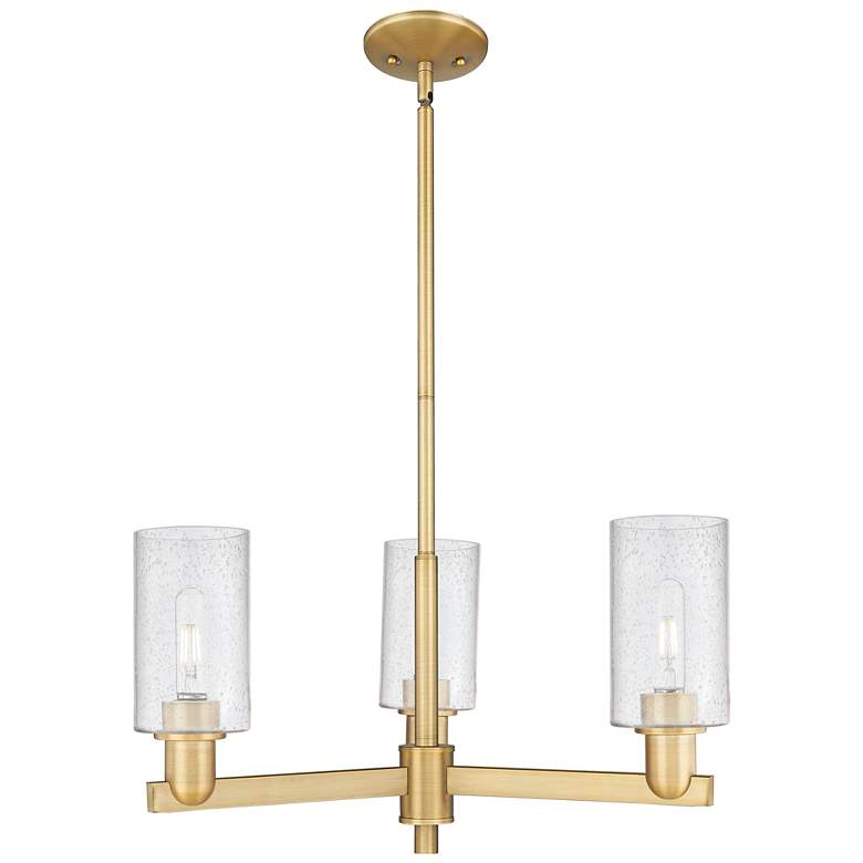 Image 1 Arcadia Clymer 26"W 3-Lt Brushed Brass Stem Chandelier w/ Seedy Shade