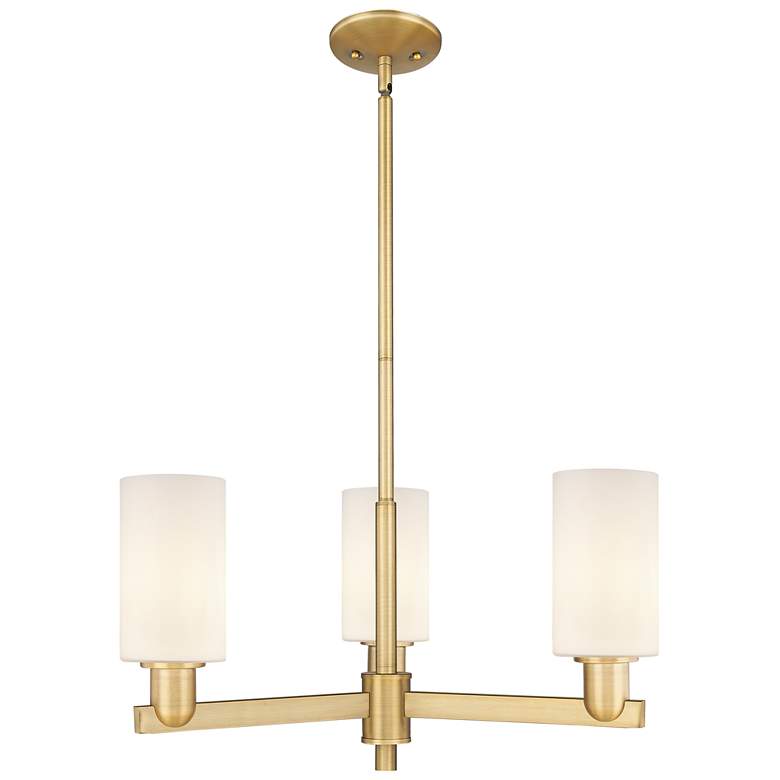 Image 1 Arcadia Clymer 26"W 3-Lt Brushed Brass Stem Chandelier w/ White Shade