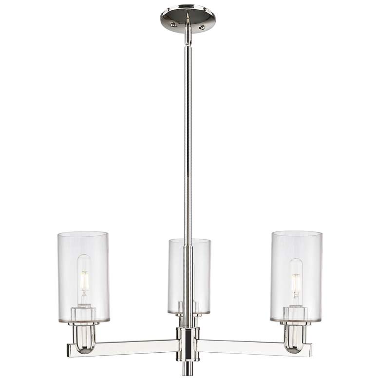 Image 1 Arcadia Clymer 26"W 3-Lt Polished Nickel Stem Chandelier w/ Clear Shade