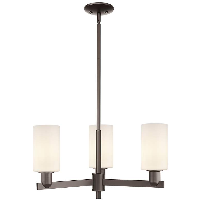 Image 1 Arcadia Clymer 26"W 3-Lt Polished Nickel Stem Chandelier w/ White Shade