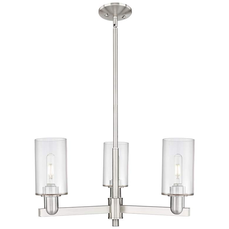 Image 1 Arcadia Clymer 26"W 3-Lt Satin Nickel Stem Chandelier w/ Clear Shade