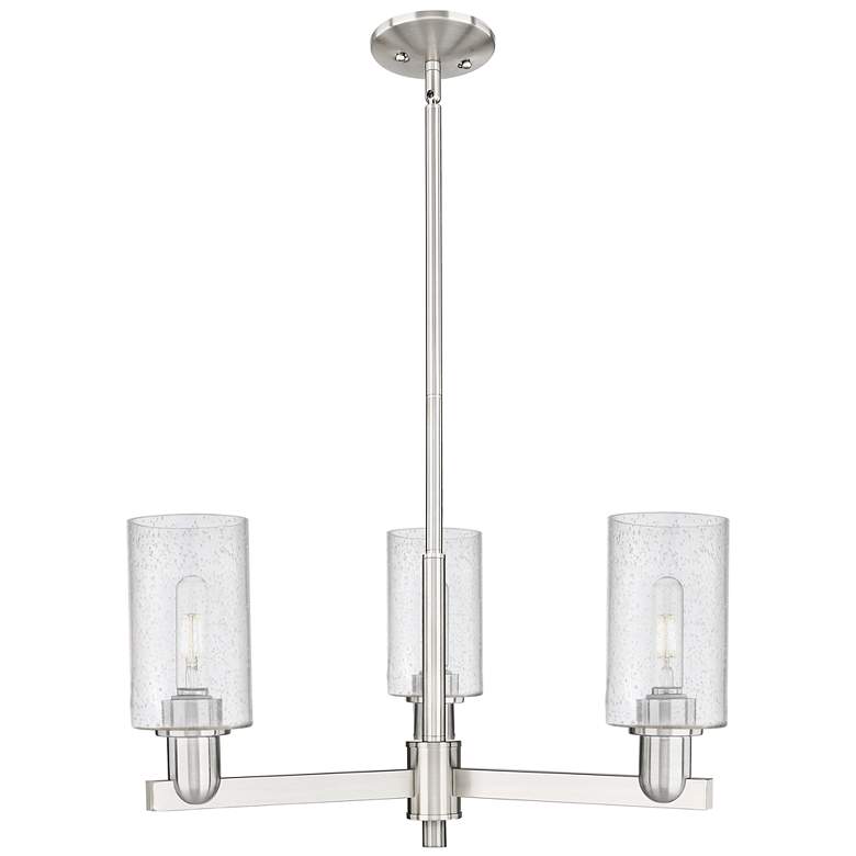 Image 1 Arcadia Clymer 26"W 3-Lt Satin Nickel Stem Chandelier w/ Seedy Shade