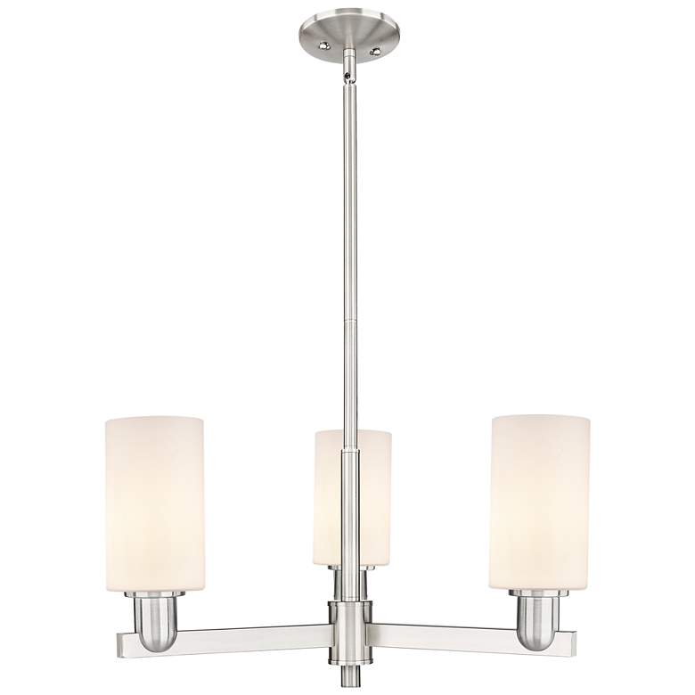Image 1 Arcadia Clymer 26"W 3-Lt Satin Nickel Stem Chandelier w/ White Shade