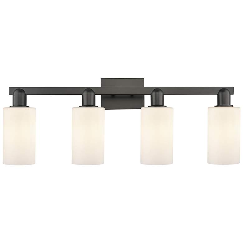 Image 1 Arcadia Clymer 31"W 4 Light Black Vanity Light w/ Matte White Shade