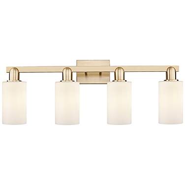 Arcadia Clymer 31"W 4 Light Bronze Vanity Light w/ Matte White Shade