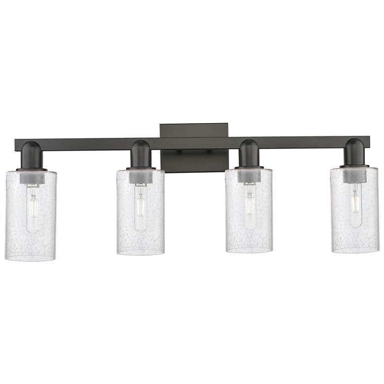 Image 1 Arcadia Clymer 31"W 4 Light Matte Black Vanity Light With Seedy Shade