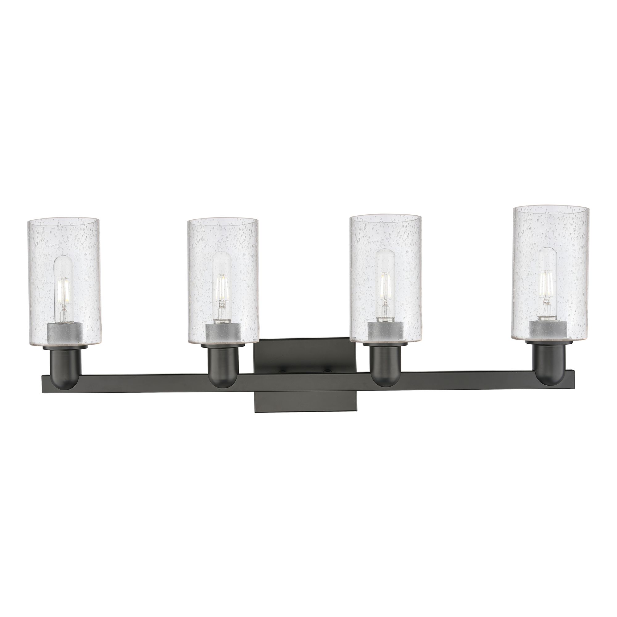 Image 2 Arcadia Clymer 31"W 4 Light Matte Black Vanity Light With Seedy Shade more views