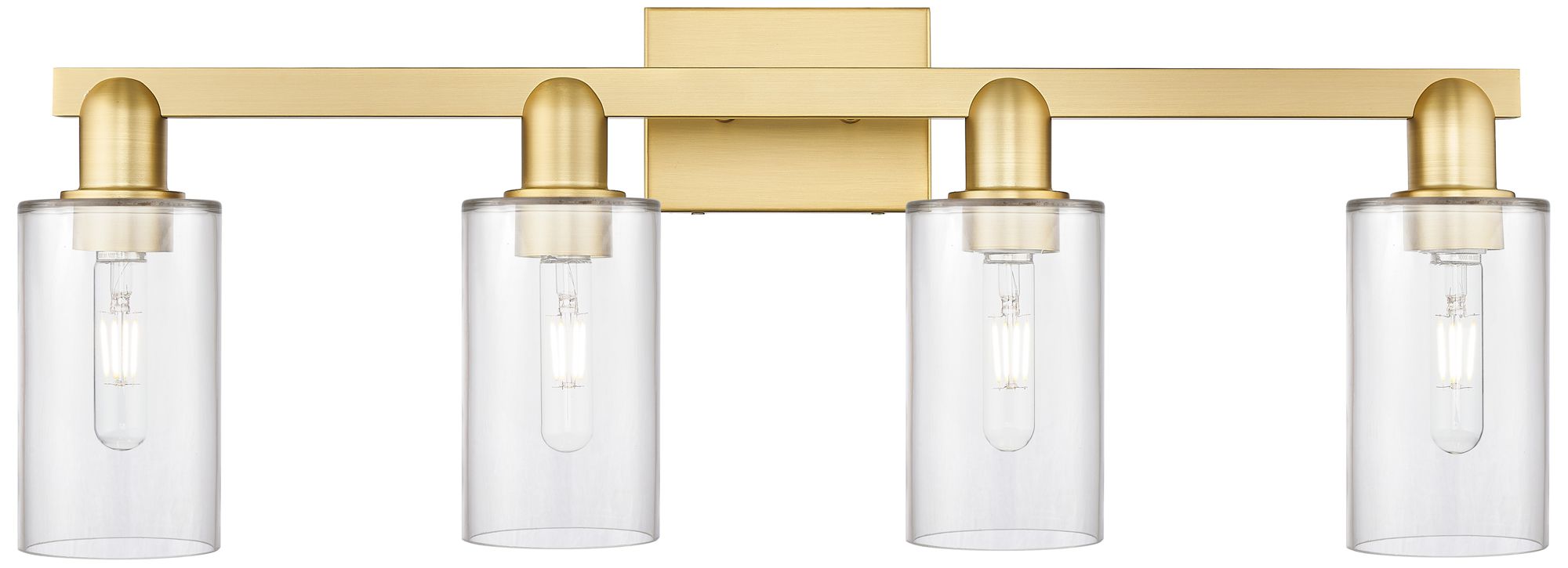 Arcadia Clymer 31"W 4 Light Satin Gold Vanity Light With Clear Shade