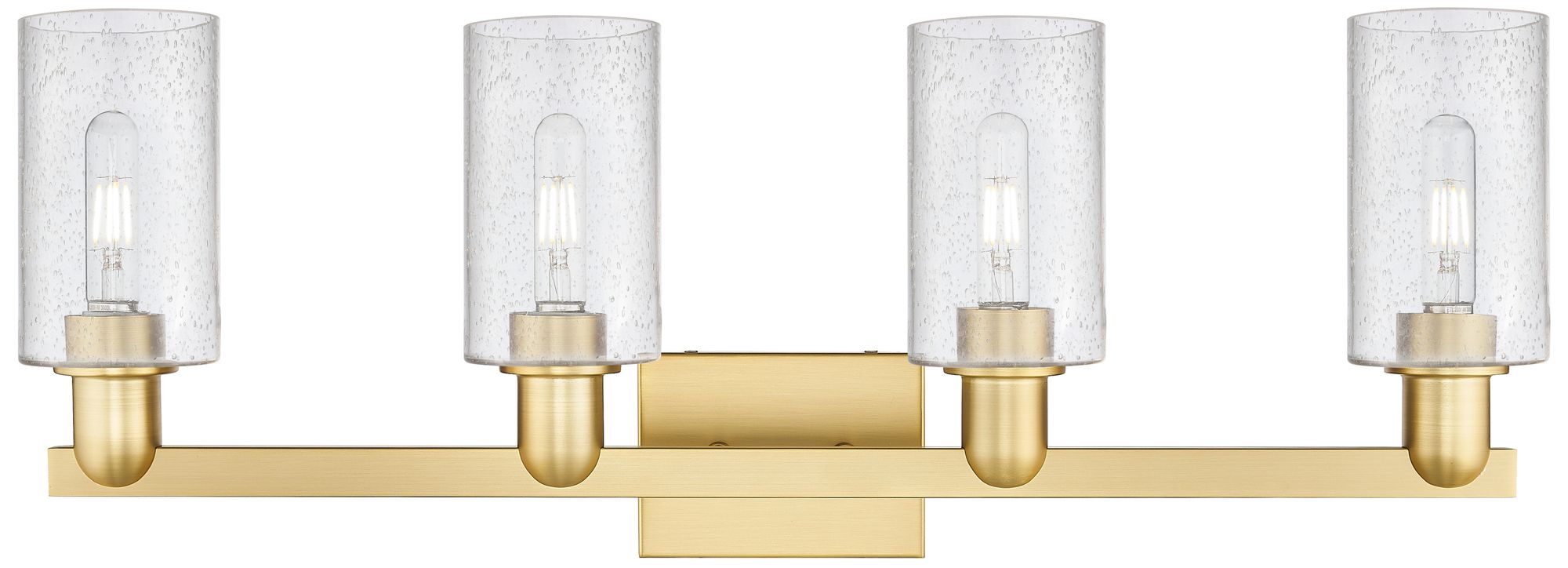 Image 2 Arcadia Clymer 31"W 4 Light Satin Gold Vanity Light With Seedy Shade more views