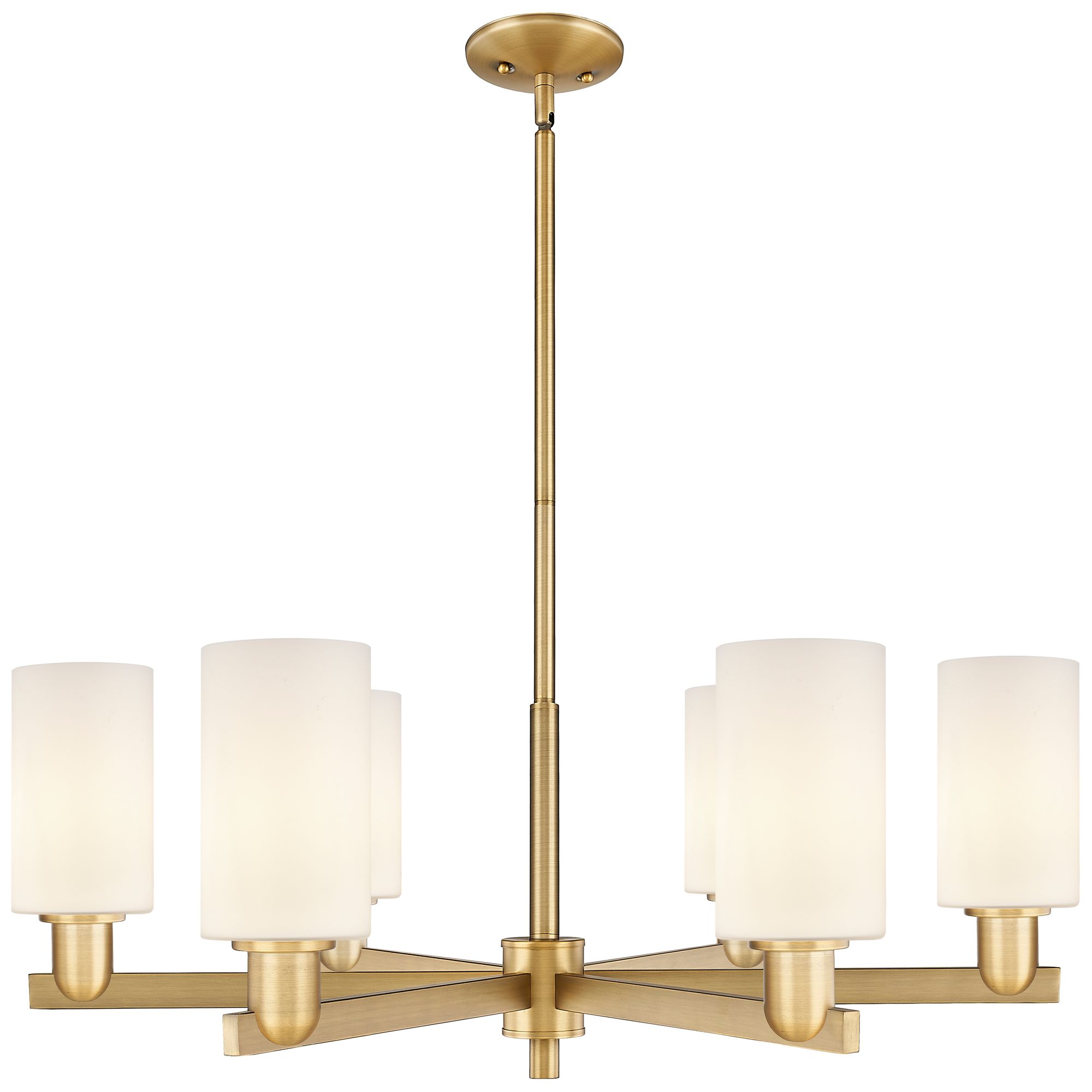 Arcadia Clymer 34"W 6-Lt Brushed Brass Stem Chandelier w/ White Shade