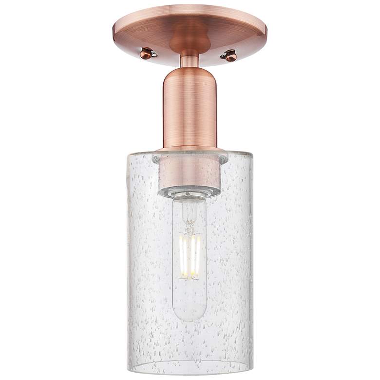Image 1 Arcadia Clymer 4"W Antique Copper Semi.Flush Mount With Seedy Shade