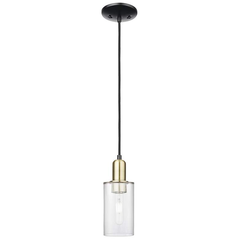 Image 1 Arcadia Clymer 4"W Black Brass Cord Hung Mini Pendant w/ Clear Shade