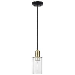 Arcadia Clymer 4"W Black Brass Cord Hung Mini Pendant w/ Clear Shade