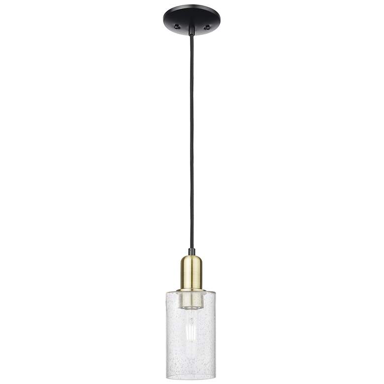 Image 1 Arcadia Clymer 4"W Black Brass Cord Hung Mini Pendant w/ Seedy Shade