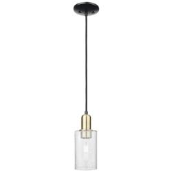 Arcadia Clymer 4"W Black Brass Cord Hung Mini Pendant w/ Seedy Shade