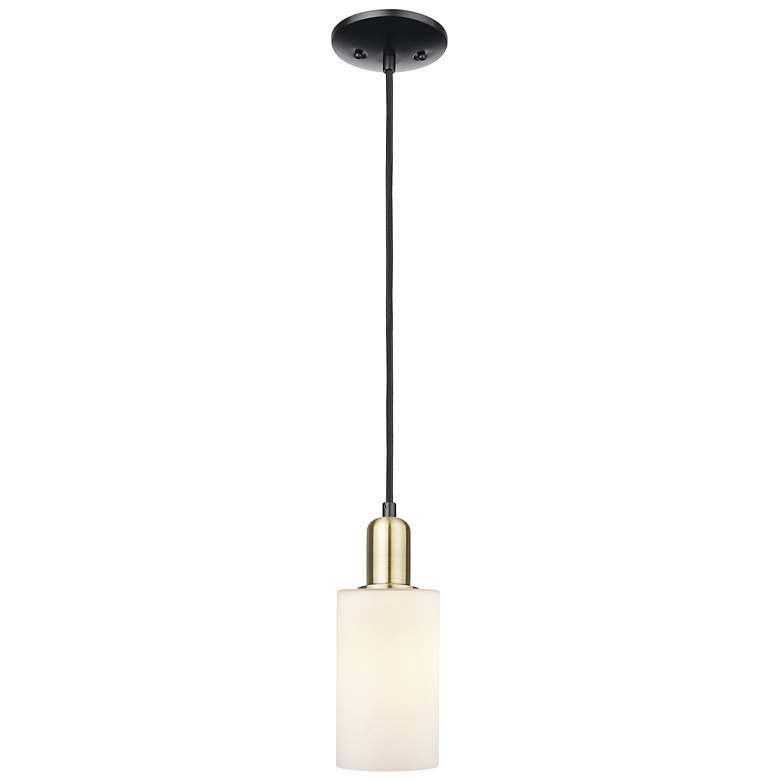 Image 1 Arcadia Clymer 4"W Black Brass Cord Mini Pendant w/ Matte White Shade