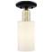 Arcadia Clymer 4"W Black Brass Semi.Flush Mount w/ Matte White Shade