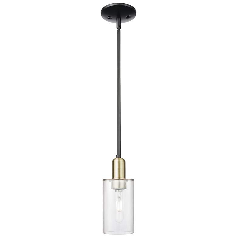 Image 1 Arcadia Clymer 4"W Black Brass Stem Hung Mini Pendant w/ Clear Shade
