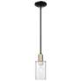 Arcadia Clymer 4"W Black Brass Stem Hung Mini Pendant w/ Clear Shade