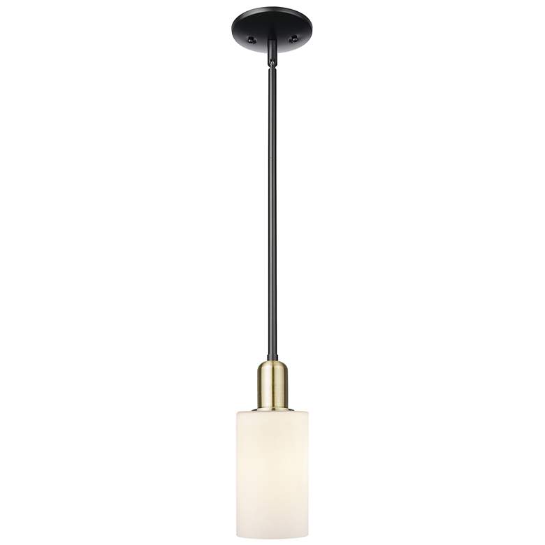 Image 1 Arcadia Clymer 4"W Black Brass Stem Mini Pendant w/ Matte White Shade