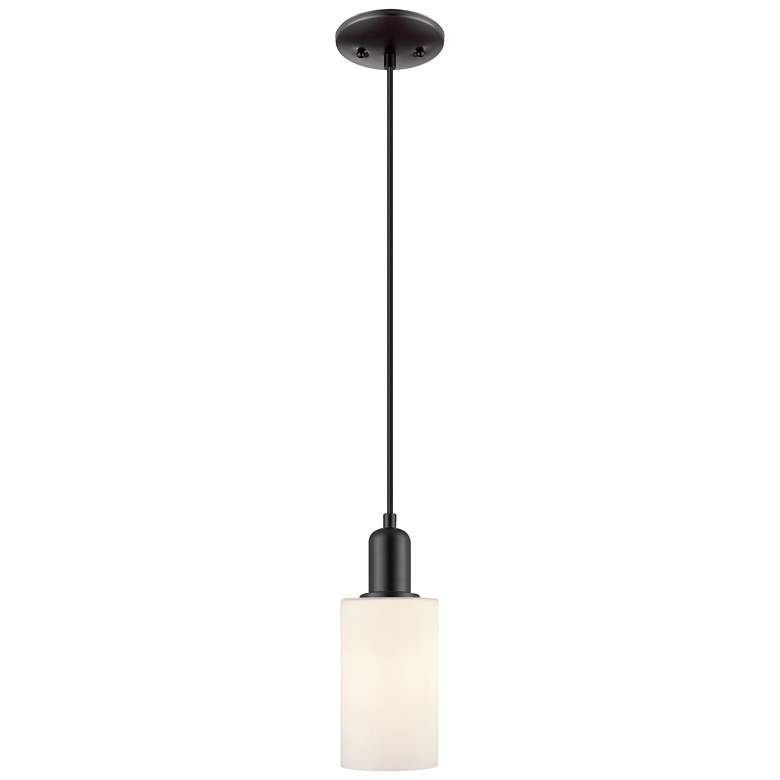 Image 1 Arcadia Clymer 4"W Black Cord Hung Mini Pendant w/ Matte White Shade