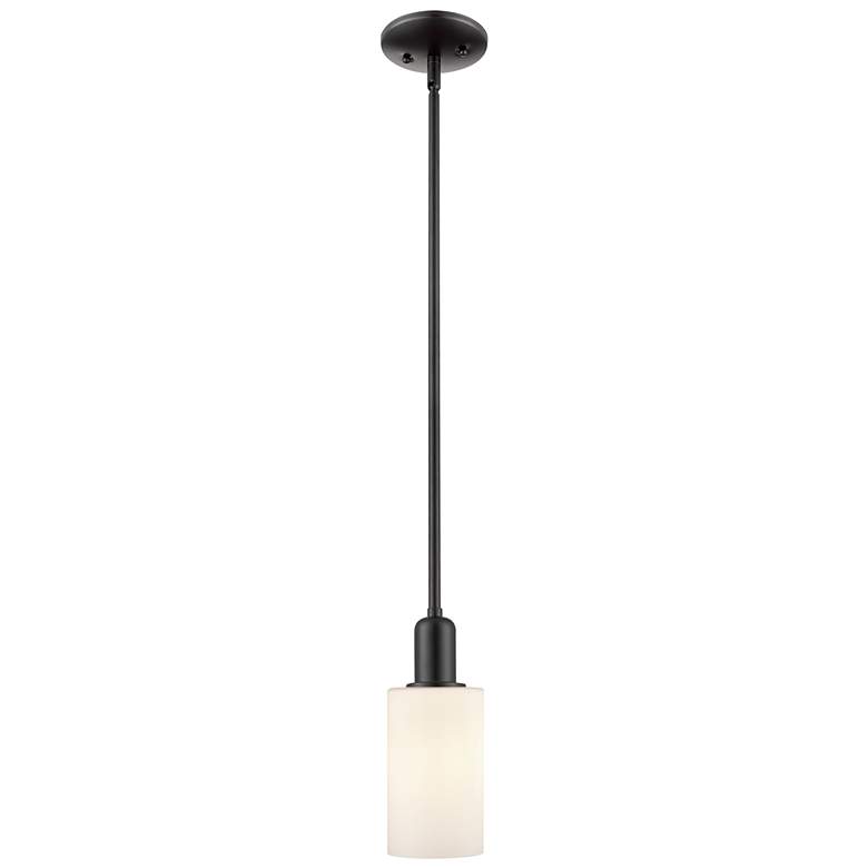 Image 1 Arcadia Clymer 4"W Black Stem Hung Mini Pendant w/ Matte White Shade