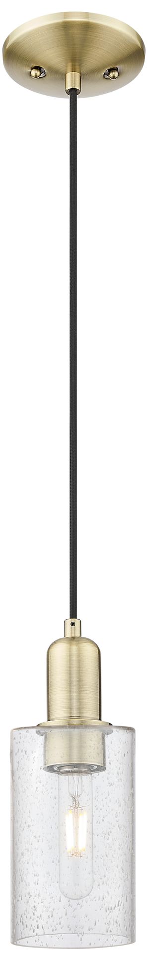 Arcadia Clymer 4"W Brass Cord Hung Mini Pendant With Seedy Shade