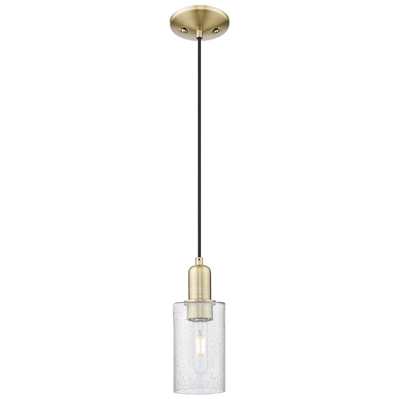 Image 1 Arcadia Clymer 4"W Brass Cord Hung Mini Pendant With Seedy Shade