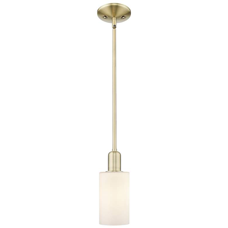 Image 1 Arcadia Clymer 4"W Brass Stem Hung Mini Pendant With Matte White Shade