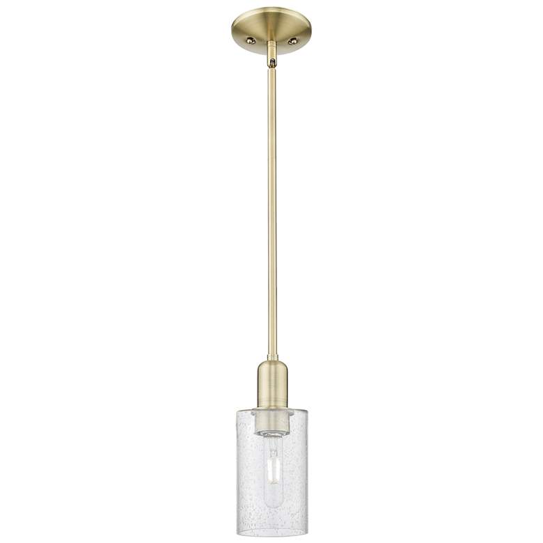 Image 1 Arcadia Clymer 4"W Brass Stem Hung Mini Pendant With Seedy Shade