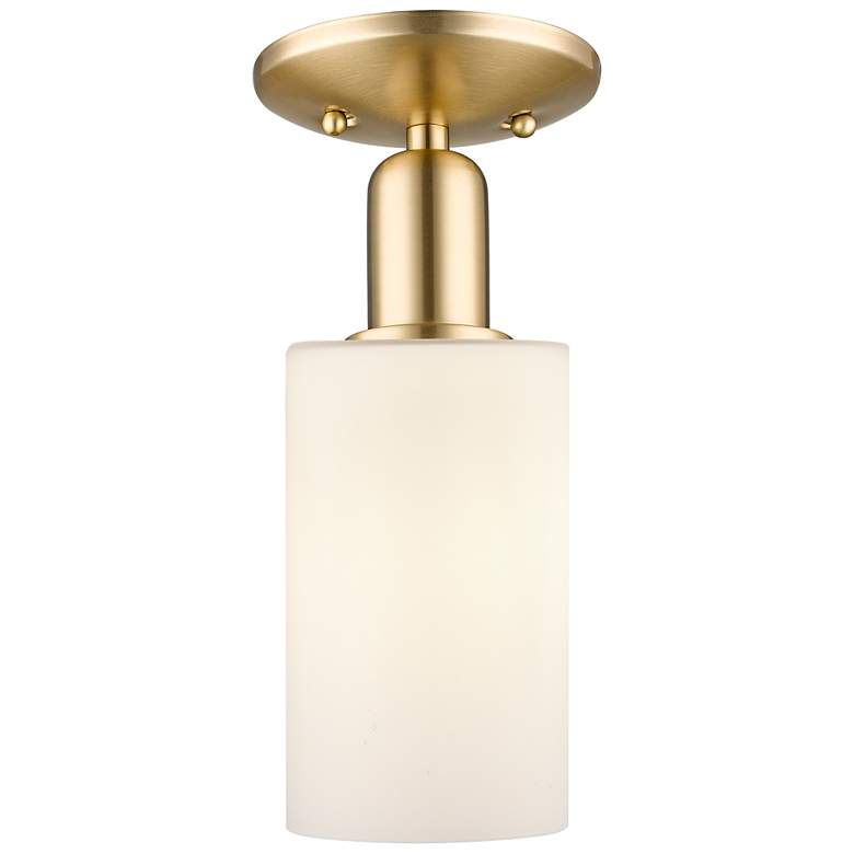 Image 1 Arcadia Clymer 4"W Bronze Semi.Flush Mount w/ Matte White Shade