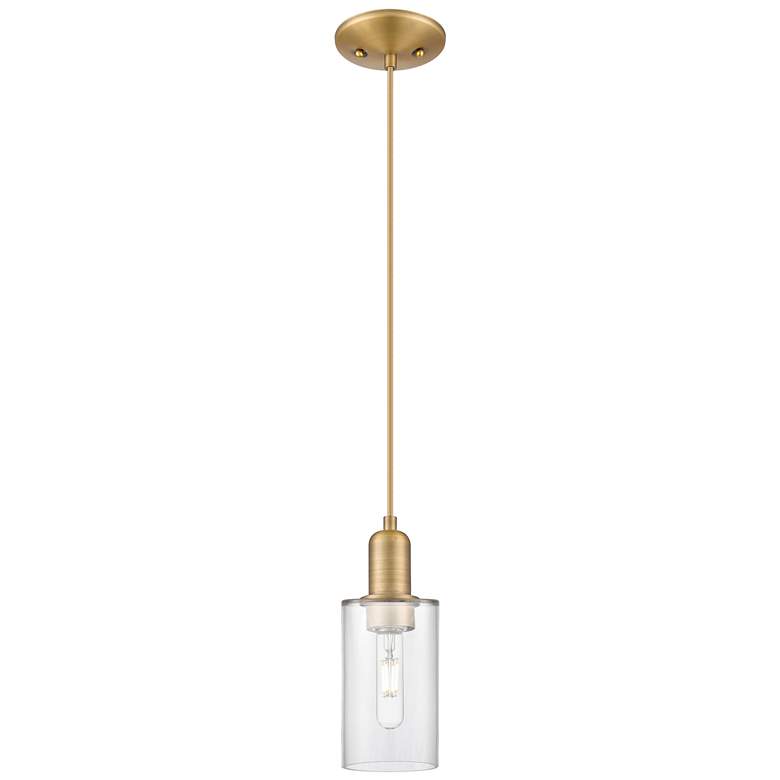 Image 1 Arcadia Clymer 4"W Brushed Brass Cord Hung Mini Pendant w/ Clear Shade