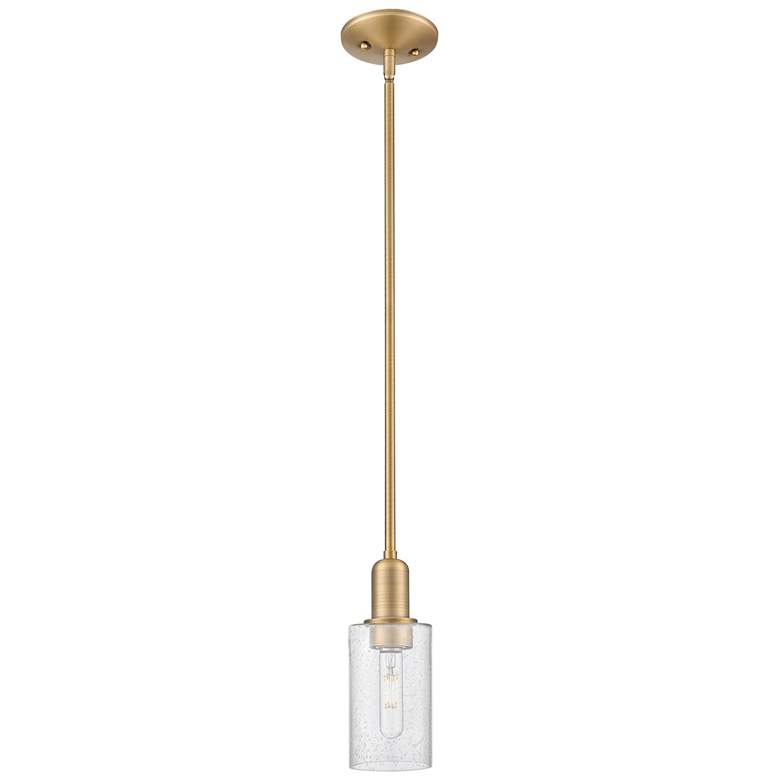 Image 1 Arcadia Clymer 4"W Brushed Brass Stem Hung Mini Pendant w/ Seedy Shade