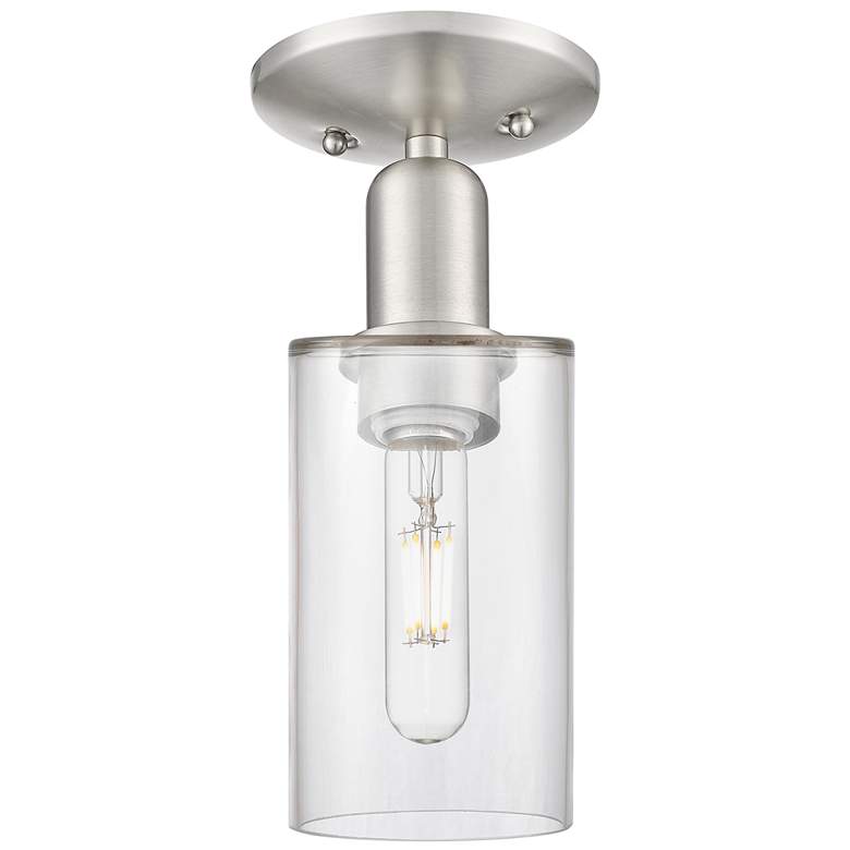Image 1 Arcadia Clymer 4"W Brushed Nickel Semi.Flush Mount With Clear Shade