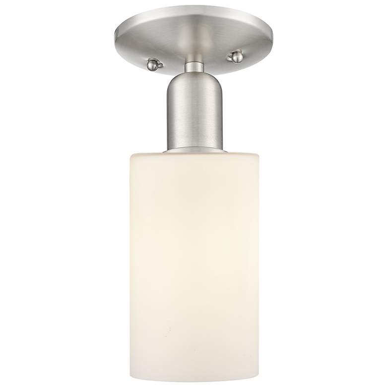 Image 1 Arcadia Clymer 4"W Brushed Nickel Semi-Flush w/ Matte White Shade
