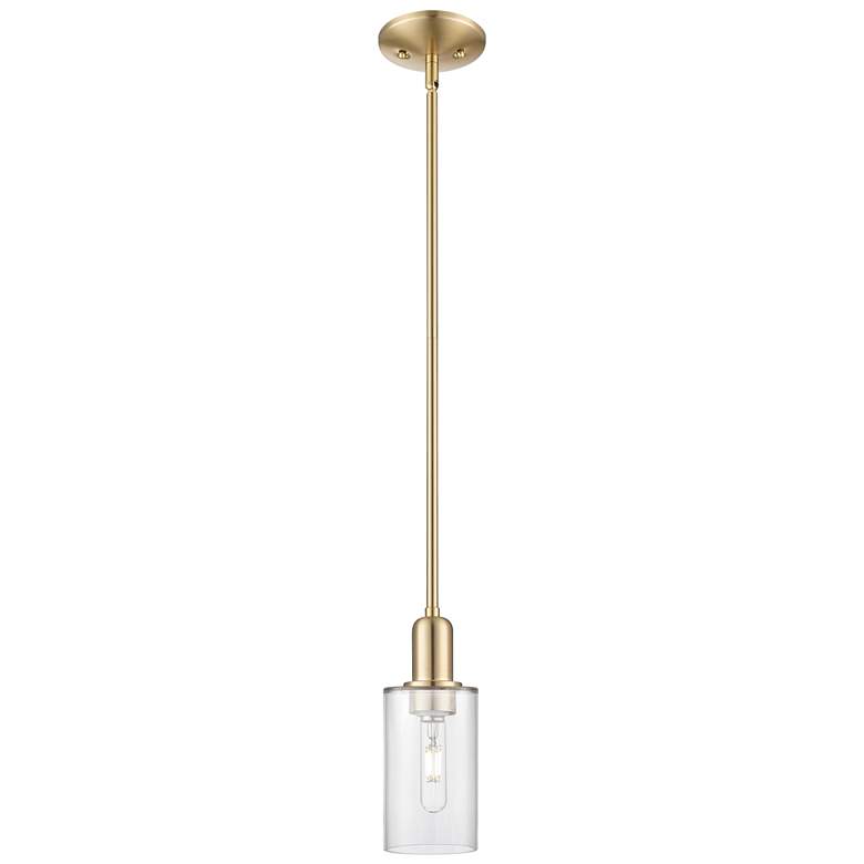 Image 1 Arcadia Clymer 4"W Champagne Bronze Stem Mini Pendant w/ Clear Shade