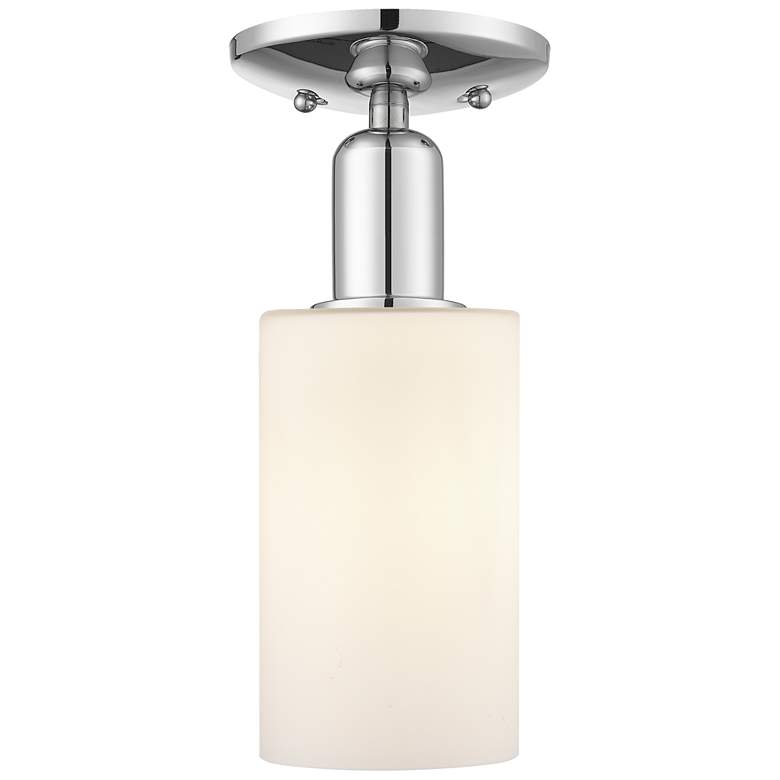 Image 1 Arcadia Clymer 4"W Chrome Semi.Flush Mount w/ Matte White Shade